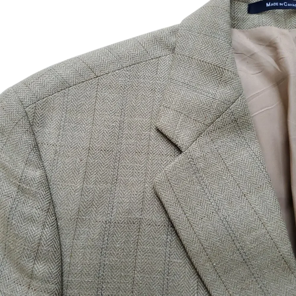 Chaps Ralph Lauren Silk Wool Linen Tan Herringbone Sport Coat Blazer Jacket 41R